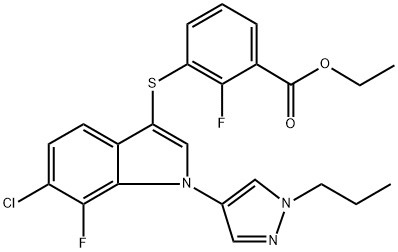Benzoic Acid, 3-[[6-chloro-7-fluoro-1-(1-propyl-1H-pyrazol-4-yl)-1H-indol-3-yl]thio]-2-fluoro-, Ethyl Ester (ACI) CAS No.: 1782070-73-8